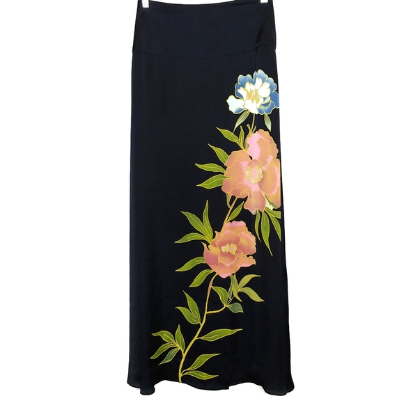 Banana Republic navy blue floral leaf maxi skirt 0